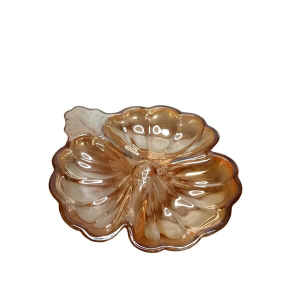 Vintage Carnival Glass Candy Dish Jeannette Iridescent Maple Leaf Design - Picture 9 of 12